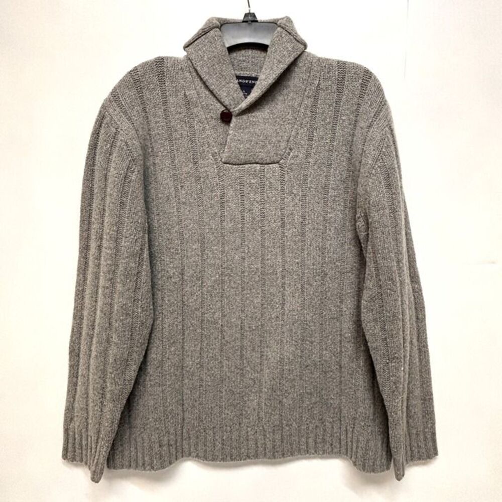 Land's End Vintage Men's Gray Sweater Shawl Collar with Button Size L (42-44)